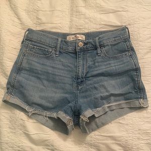 Blue Jean shorts, not ripped. From Hollister.